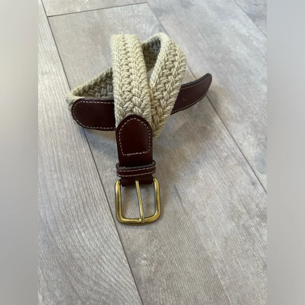Vintage Boys Solid Brass Woven Braided Leather Belt Size Small 30-32 made in USA